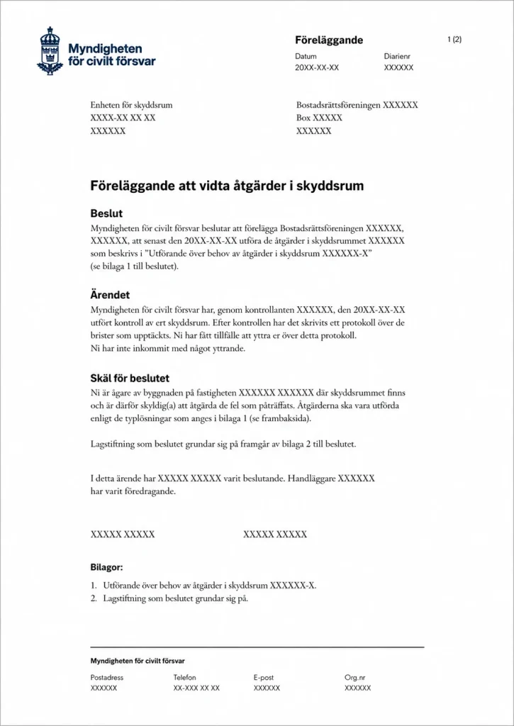 Exempel på föreläggande om skyddsrum